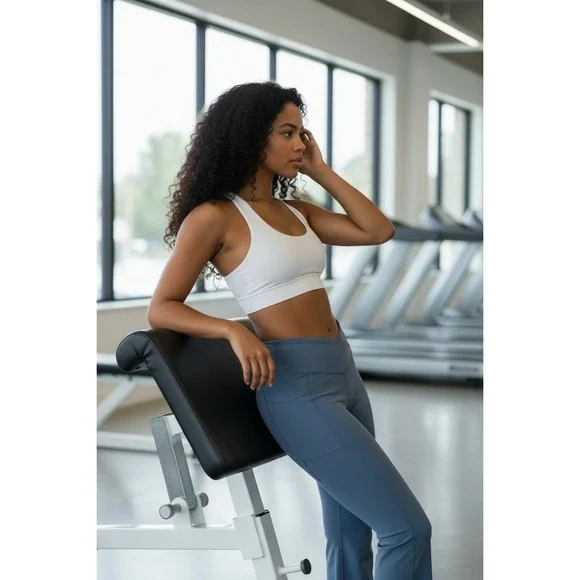 New Member's Mark Flare Yoga Pant Women Large Blue High Rise Crossover Pockets - Picture 2 of 16